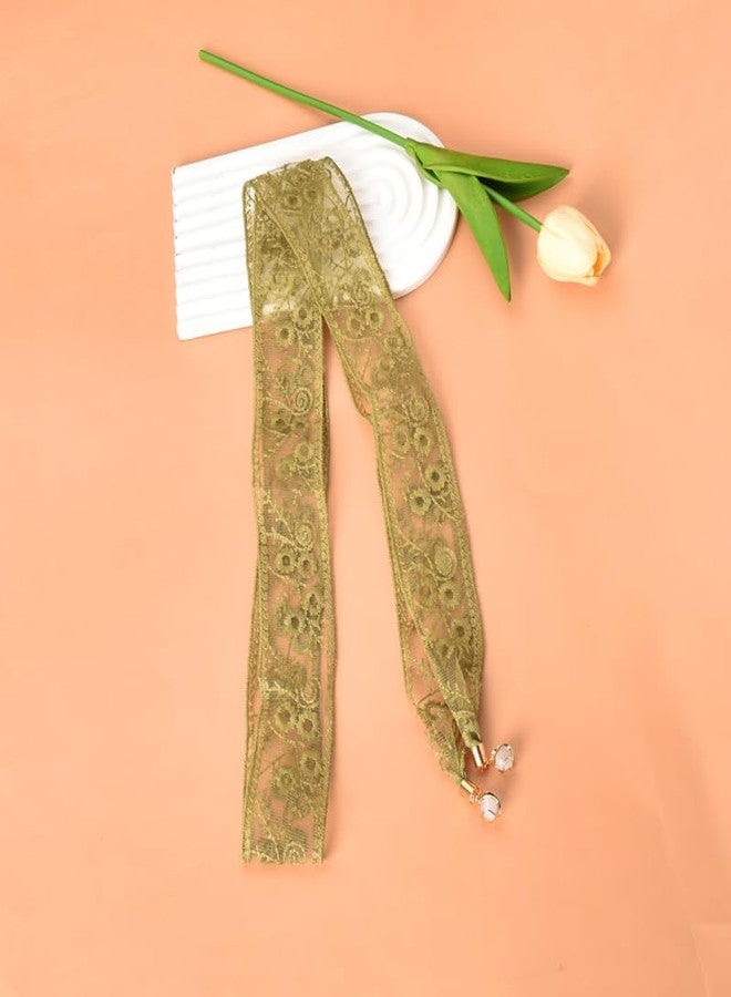 Kefley Lace Bandana Headbands Long Head Scarf for Braids Green Floral Hair Ribbon Headscarf Headpiece Head Wrap French Headband Edge Wrap Scarves Neckerchief Lace Styling Hair Accessories for Women Girls - Image 4